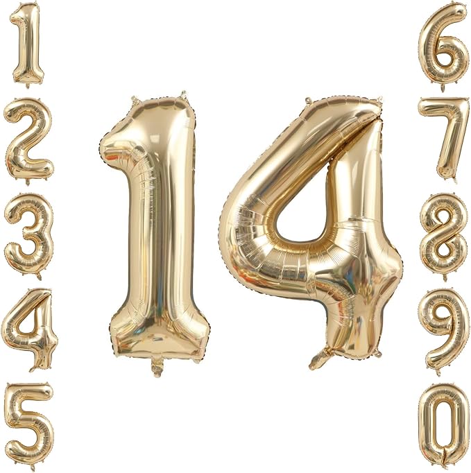 White Gold Number 14 Balloon 40 Inch, Champagne Foil Fourteenth Decoration | by Unknown