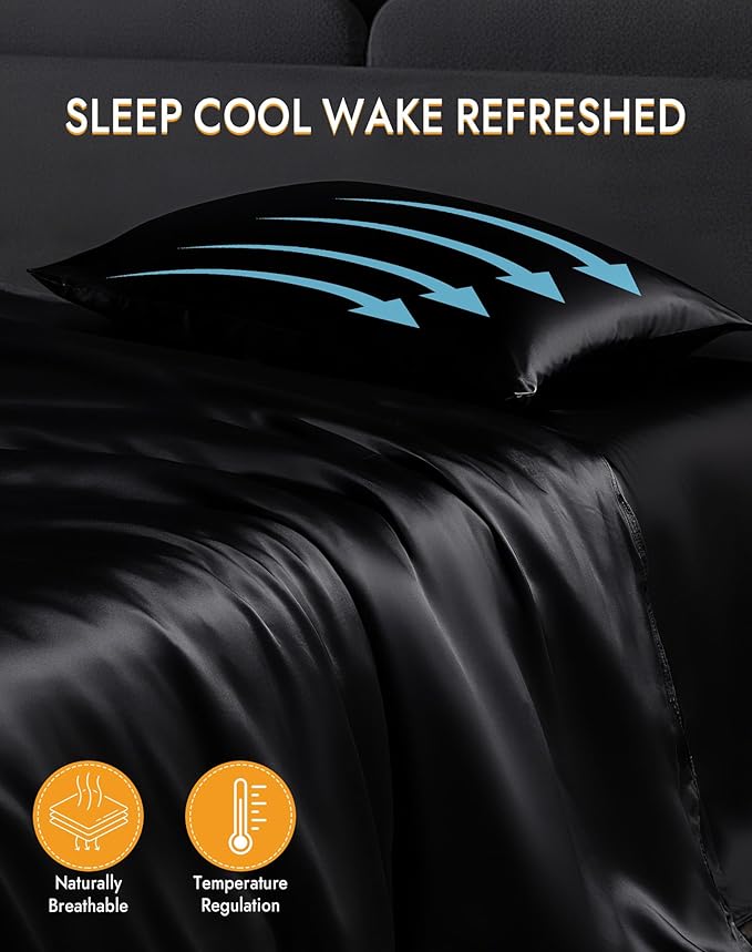 SilkSilky 100% Mulberry Silk Pillowcase - Pure 22 Momme High-Grade 6A Fibers for Hair & Skin, Envelope Closure, Natural, Organic, Breathable & Cooling Pillow Case (King, Black)