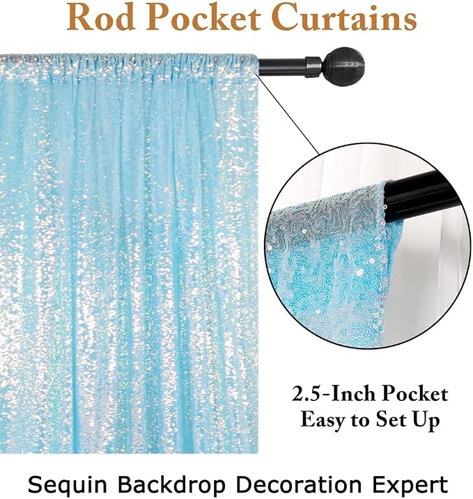 ShinyBeauty Aqua Backdrop Curtains Sequin Curtains 2 Panels 2FTx8FT Sequin - Image 5