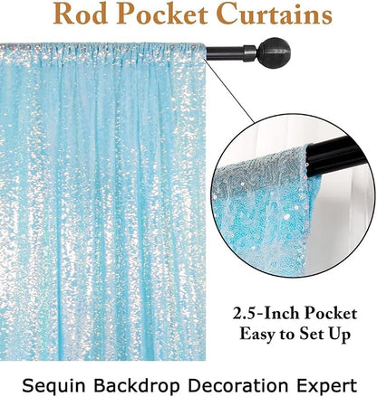 ShinyBeauty Aqua Backdrop Curtains Sequin Curtains 2 Panels 2FTx8FT Sequin - Image 5