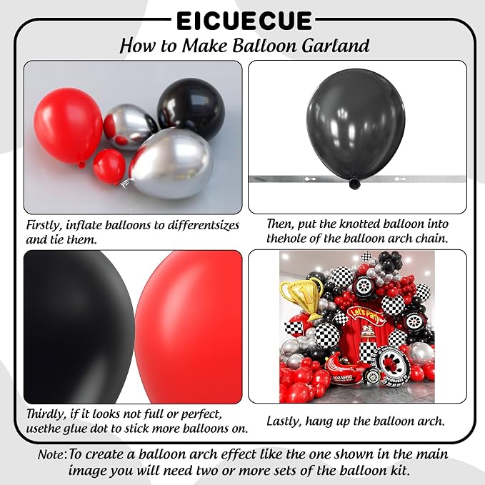 Race Car Balloons Arch Kit -Trophy, Wheels and Red Black Silver Balloon Garland - Image 3