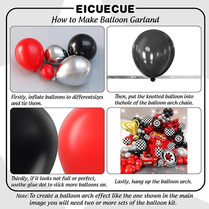 Race Car Balloons Arch Kit -Trophy, Wheels and Red Black Silver Balloon Garland - Image 3