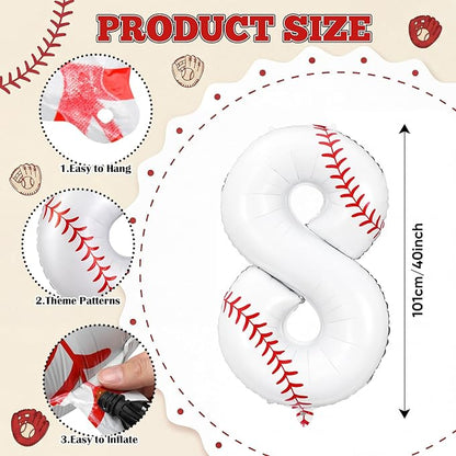 Jenaai Number 8 Baseball Balloons White Red and Blue Baseball Glove Balloons - Image 2