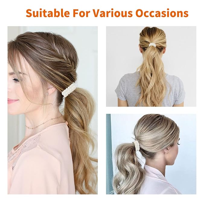 Spiral Hair Ties (Glitter White, 12 Pcs) - Coil Ponytail Holders for Thick Hair, No Crease Phone Cord Hair Ties for All Hair Types with Plastic Spiral for Women