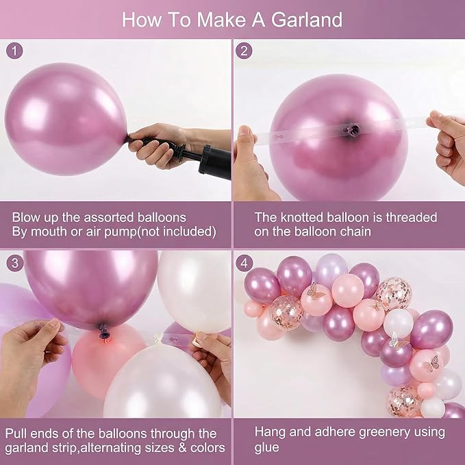 Pink Butterfly Balloon Garland Kit 113pcs, 18in Pink Purple Pearl Confetti - Image 4