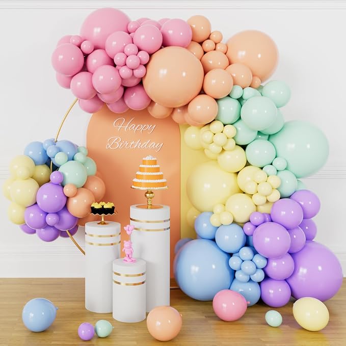 Pastel Rainbow Balloons Arch Garland Kit Different Sizes 18 12 5 Inch Latex by KUULBELAballoons