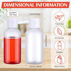 Eccliy 100 Pack 2 oz Travel Bottles Plastic Bottles with Lids Refillable Travel Size Cover Cap Plastic Liquid container for Toiletries Lotions Shampoo Creams Dispensing with 5 Funnels(Clear)