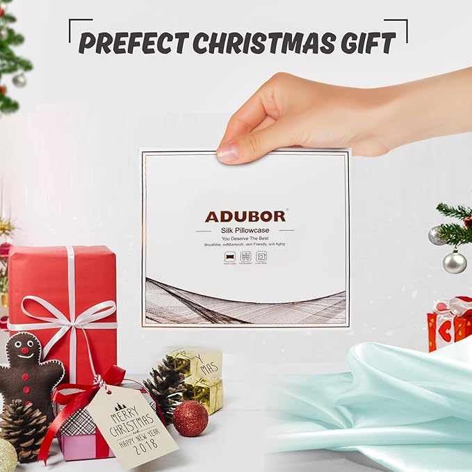 Adubor 100% Silk Pillowcase - Mulberry Silk Pillow Cases, 23 Momme 6A Grade Fibers, Silk Pillow Case for Hair and Skin Health, with Hidden Zipper (Standard 20''×26'', Light Green, 1PC)
