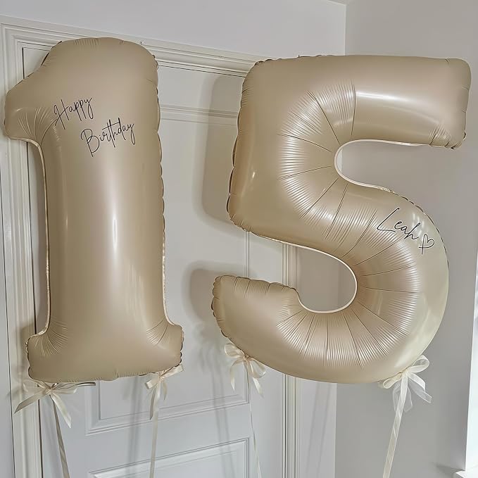 Cream Number 10 Balloons, 40 Inch 10 Balloons Giant Helium Foil Mylar Beige 10 - Image 7