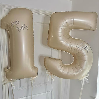 Cream Number 15 Balloons, 40 Inch 15 Balloons Giant Helium Foil Mylar Beige 15 - Image 5