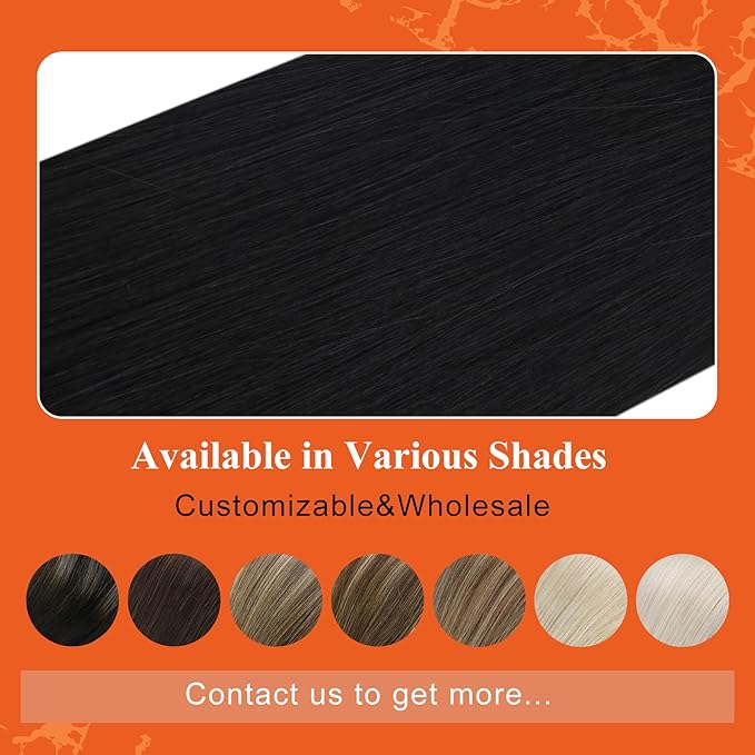 Full Shine Real Human Hair Tape in Extensions Color 1 Jet Black Remy Tape in Real Remy Skin Weft 24Inch Double Sided Invisible Seamless Hair Extension Silky Straight 20Pcs 50G for Wedding