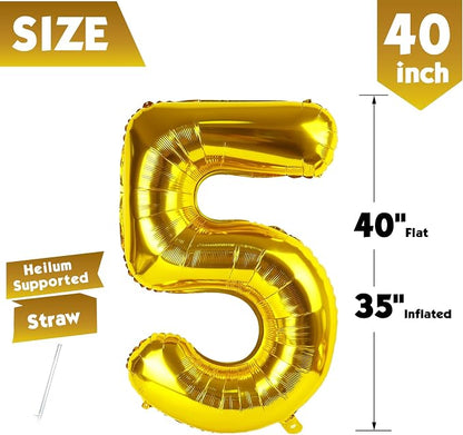 40 Inch Gold Number 5 Balloon Birthday Party Decorations - Image 5