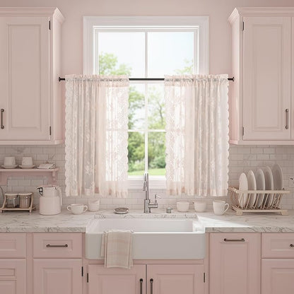 Kotile Blush Pink Lace Curtains - Image 3