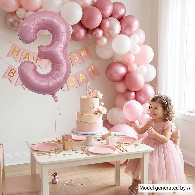 Pearlescent Pink Number 3 Balloon 40 Inch, Shiny Foil - Image 6