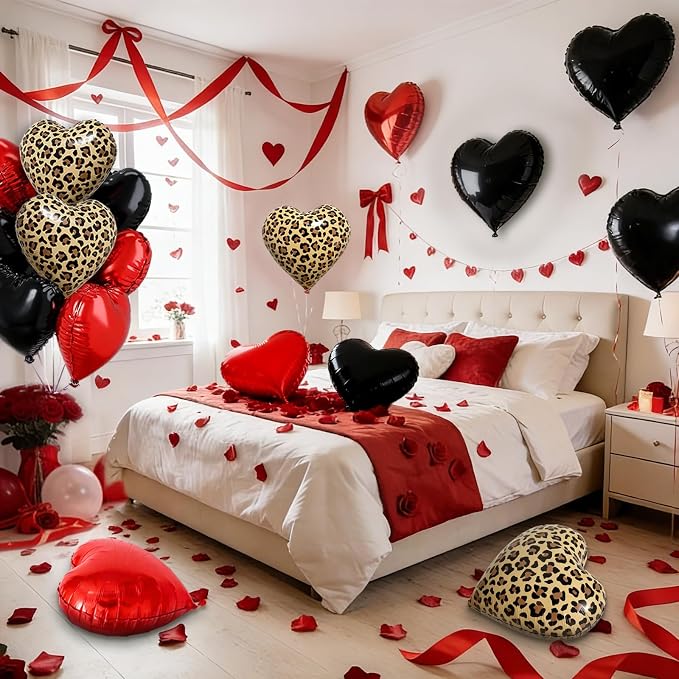 15Pcs Leopard Print Red Black Heart Balloons 18 Inch cheetah Heart Shaped Foil - Image 6