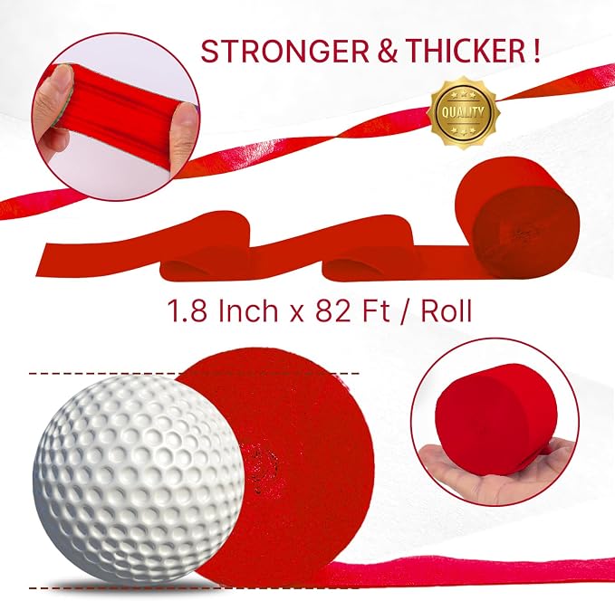 PartyWoo Red Red Crepe Paper Streamers 6 Rolls 492 FT Streamers | Graduation - Image 6