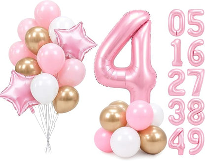 PartyWoo Number Balloons 40 Inch Pink Number 4 Kit 25pcs by PartyWoo