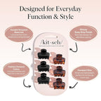 Kitsch Small Hair Clips for Women - Stays In Place Without Pulling or Snagging | Durable Plastic, Sturdy Small Claw Clips | Ideal Gifts for Women - Black & Tortoise, 6 Pcs