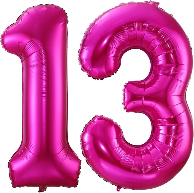 Hot Pink 13 Balloon Numbers, 40 Inch 13th or 31st Birthday Balloon Foil Mylar by BBPOOL