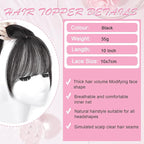 Hair Toppers for Women Real Human Hair Topper Clip in Bangs 360° Cover Remy Human Hair Straight Hairpieces for Thinning Realistic Scalp Swiss Lace Base Clip on Bangs Cover Gray Hairy Roots Black