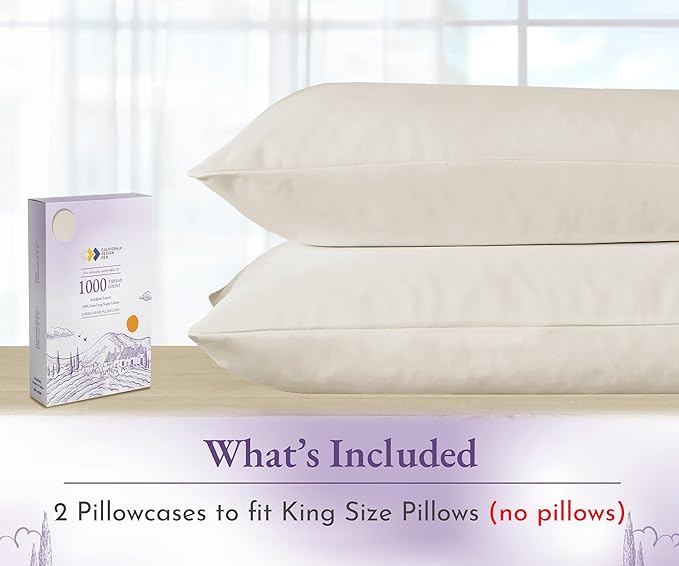 California Design Den Pillow Cases King Size Set of 2-1000 Thread Count Sateen, Soft & Thick 100% Cotton King Size Pillows Cases, Durable - Ivory (Creamy Beige Tone)