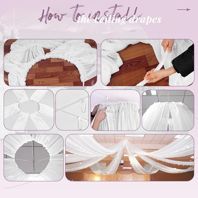 8 Panels White Ceiling Drapes for Wedding 5ftx10ft Arch Draping Fabric Sheer - Image 7
