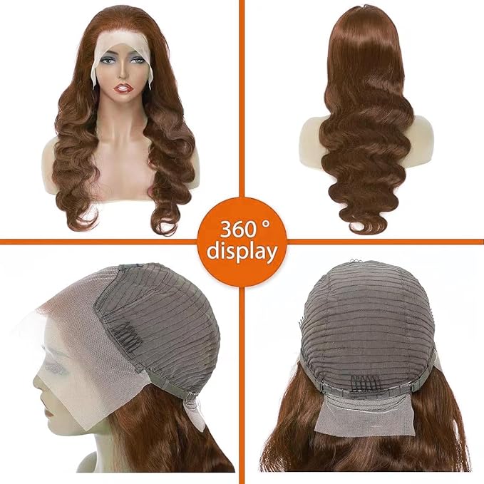 13x6 Body Wave Lace Front Wigs Human Hair Chocolate Brown Wig Human Hair Pre Plucked With Baby Hair 180 Density 4# Colored Brown HD Lace Frontal Wigs for Women 26Inch