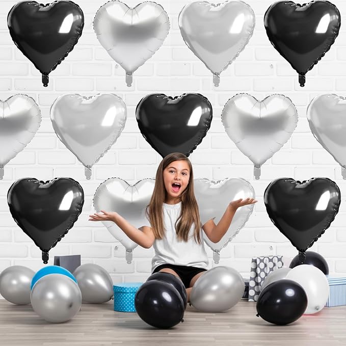 Black Silver Heart Balloons - Image 9
