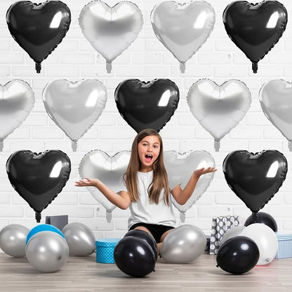 Black Silver Heart Balloons - Image 9
