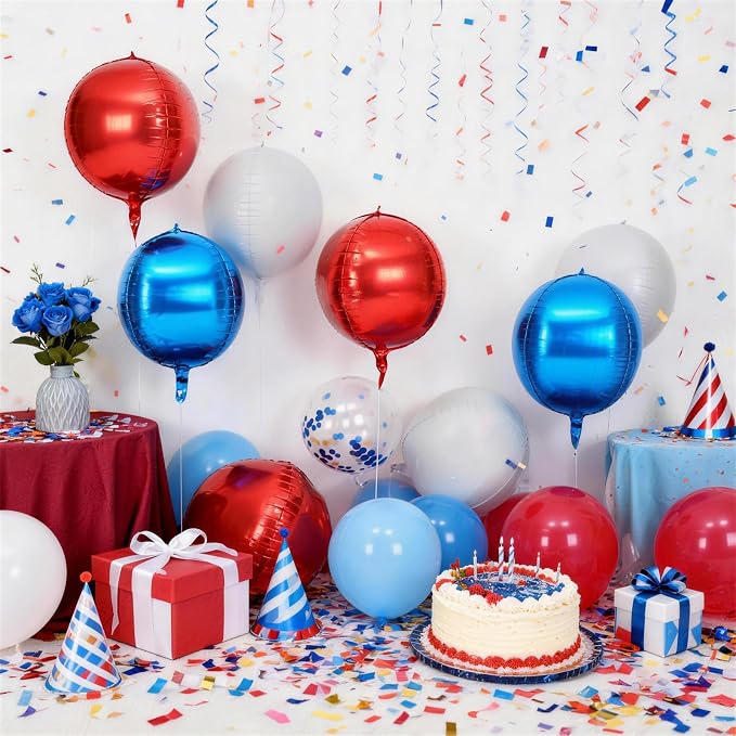 6Pcs Red Blue White Round Foil Balloons, Giant 4D Round Ball Balloons, 22 Inch - Image 3