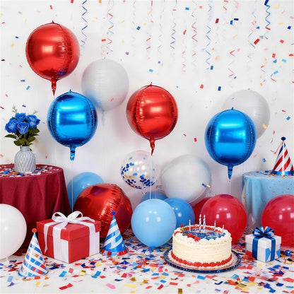 6Pcs Red Blue White Round Foil Balloons, Giant 4D Round Ball Balloons, 22 Inch - Image 3