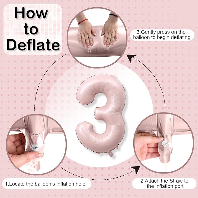 3rd Birthday Balloons for Girls, Pastel Dusty Blush Pink Large 3 Balloon Number - Image 9