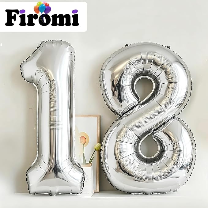 FIROMI 18 Number Balloons 40-inch Silver Big Foil Mylar 81 Balloon Numbers | - Image 4
