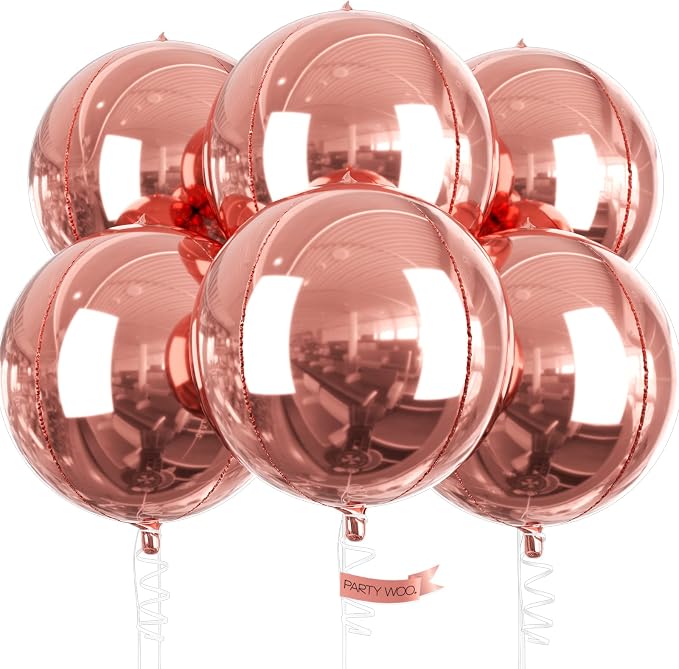 PartyWoo Rose Gold Large Round Giant 4D Jumbo Foil Balloons 6pcs 22 Inch | 22 by PartyWoo