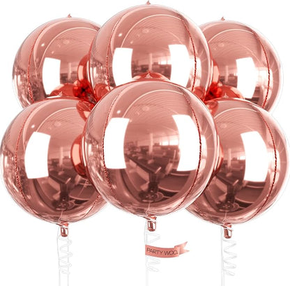 PartyWoo Rose Gold Large Round Giant 4D Jumbo Foil Balloons 6pcs 22 Inch | 22 by PartyWoo