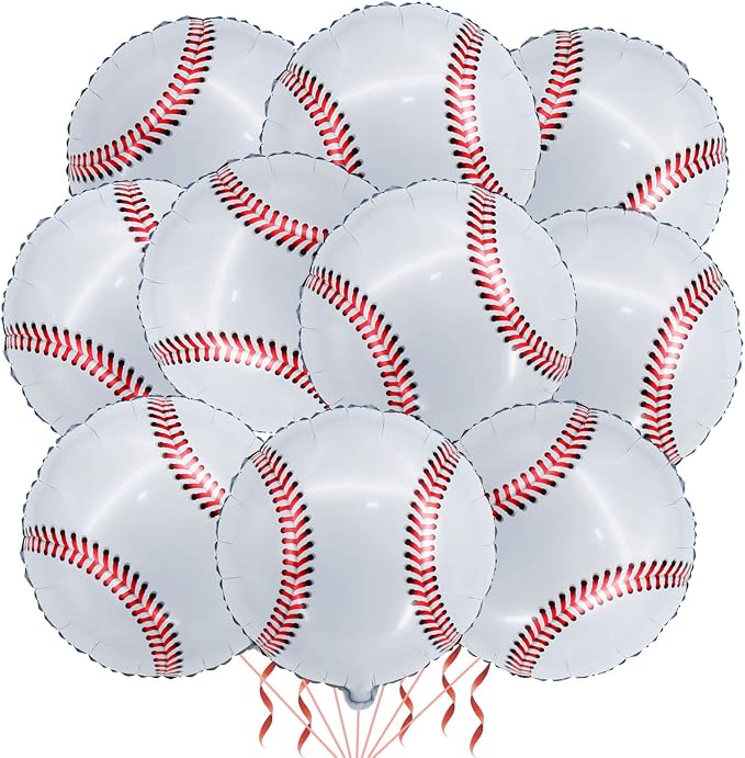 10 Pack 18 Inch Baseball Foil Balloons Helium Metallic Mylar Balloons by LHOAVWE