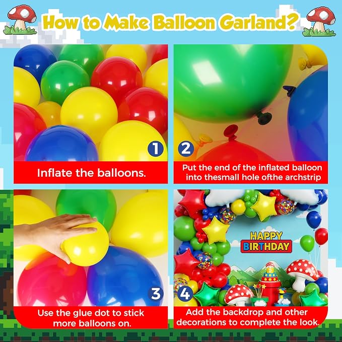 Red Blue Green Yellow Balloon Arch Garland Kit 172pcs - Image 3