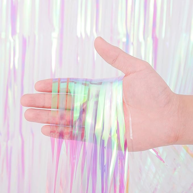 Voircoloria 3 Pack 3.3x8.2 Feet Iridescent Transparent Foil Fringe Backdrop - Image 2