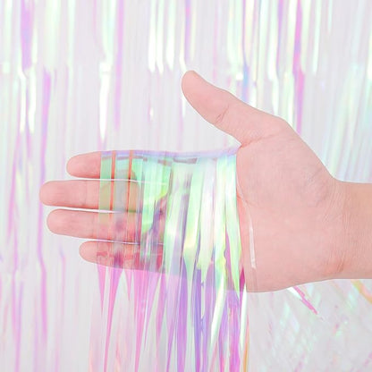 Voircoloria 3 Pack 3.3x8.2 Feet Iridescent Transparent Foil Fringe Backdrop - Image 2