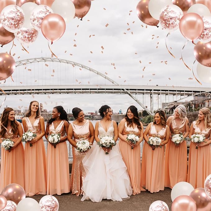 Rose Gold Confetti Balloons 50 Pcs 12 Inch | Sweet 16 Birthday Bridal Shower - Image 6