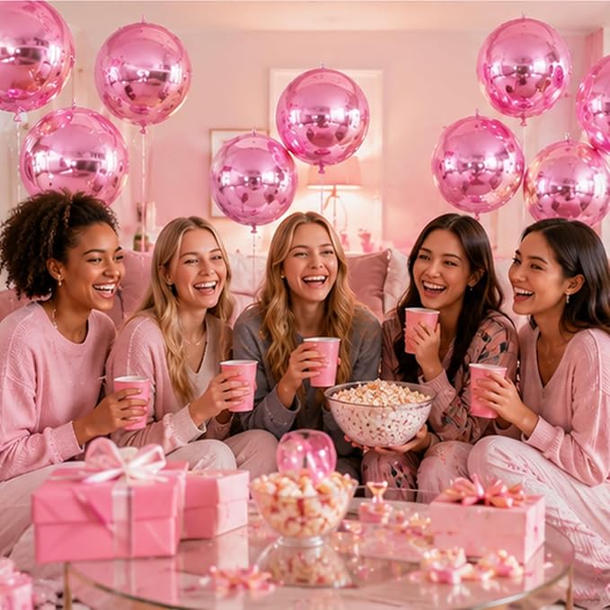 14 Pcs Pink Round Foil Balloons Light Baby Pink Metallic 4D Balloons | Pink - Image 5