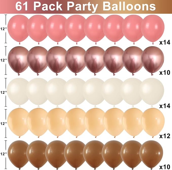 Boho Blush Pink Brown Balloons, 12-Inch Retro Blush Brown Beige Latex Balloons - Image 2