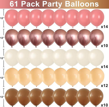 Boho Blush Pink Brown Balloons, 12-Inch Retro Blush Brown Beige Latex Balloons - Image 2