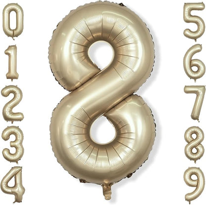 Metallic Gold Number 8 Balloons, 40 Inch Giant Light Champagne Gold Mylar Foil by Isndare