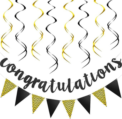 Outus Pre-strung Glitter Congratulations Banner Triangle Flag Banner by Outus