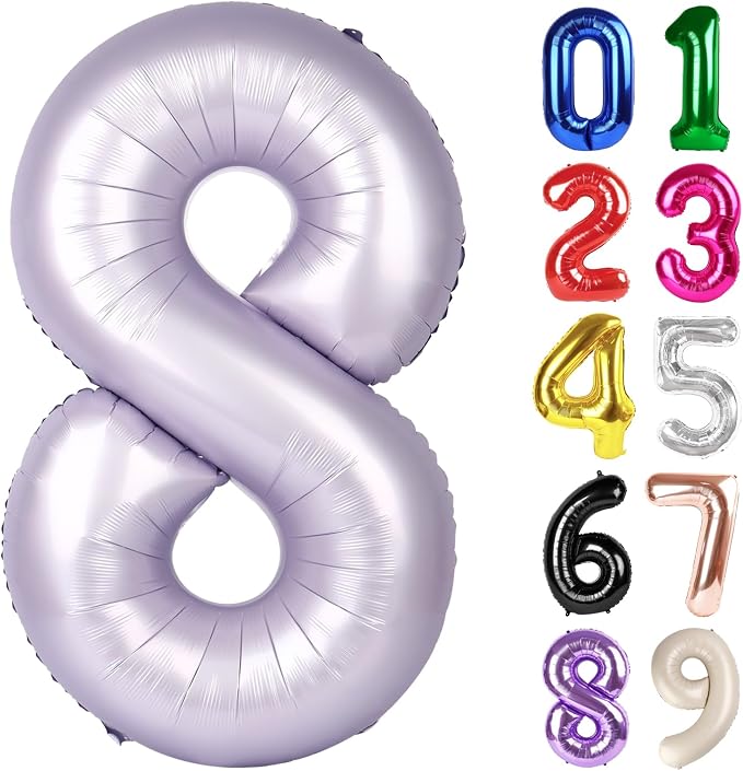 8 Balloon - Lilac Birthday Number Balloons, 40 Inch Decorations Men Women | by ALPHADELTAPI