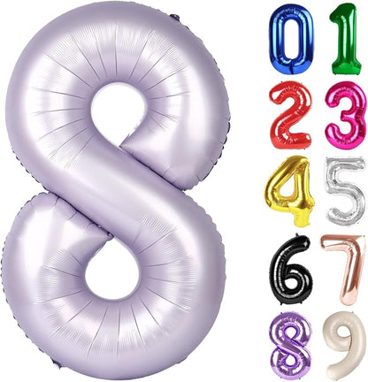 8 Balloon - Lilac Birthday Number Balloons, 40 Inch Decorations Men Women | by ALPHADELTAPI