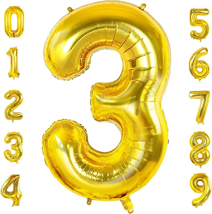 Number 3 Balloons for 3th Birthday Party Decorations, 0-100 Large No.3 Balloons by Joycard