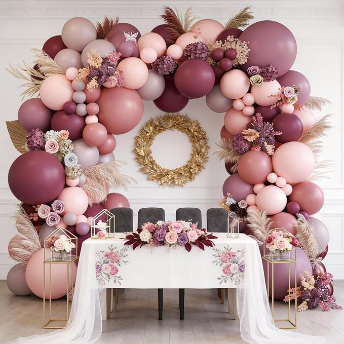 Dusty Rose Pink Balloon Garland Arch, Retro Purple Burgundy Pink Balloons - Image 6