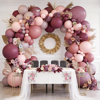 Dusty Rose Pink Balloon Garland Arch, Retro Purple Burgundy Pink Balloons - Image 6